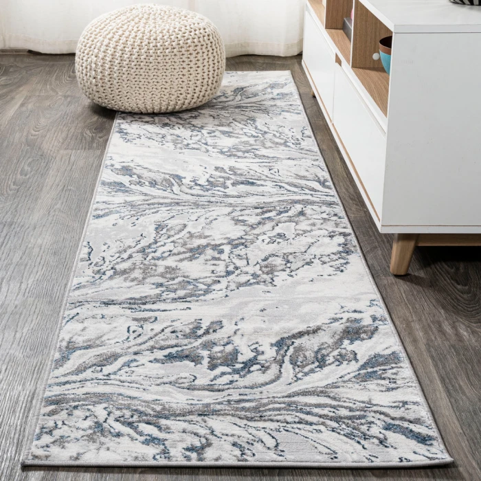 Swirl Marbled Abstract Gray/Blue 2 ft. x 8 ft. Runner Rug