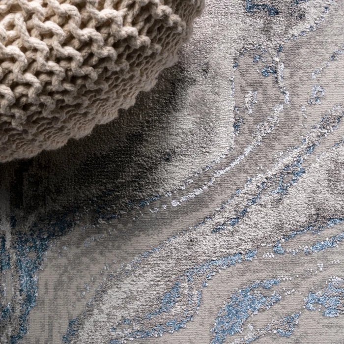 Swirl Marbled Abstract Gray/Blue 5 ft. x 8 ft. Area Rug