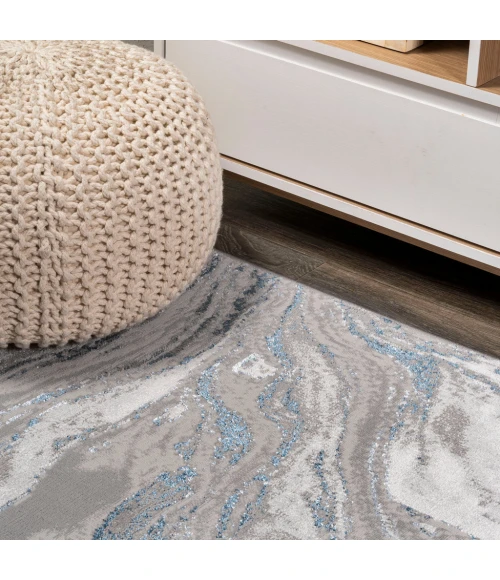 Swirl Marbled Abstract Gray/Blue 8 ft. x 10 ft. Area Rug