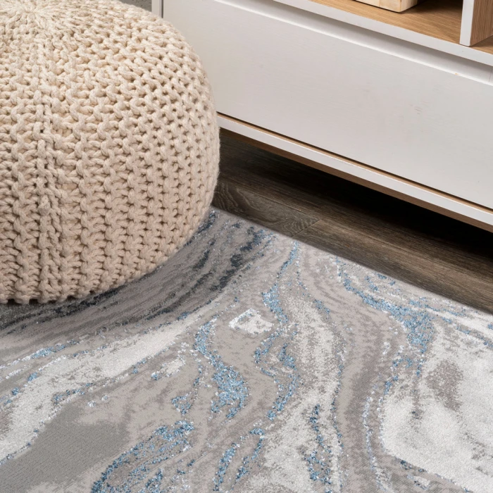 Swirl Marbled Abstract Gray/Blue 5 ft. x 8 ft. Area Rug