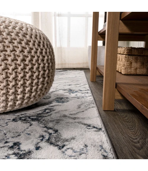 Swirl Marbled Abstract Gray/Blue 2 ft. x 10 ft. Runner Rug