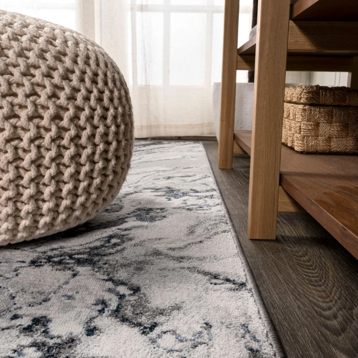 Swirl Marbled Abstract Gray/Blue 2 ft. x 8 ft. Runner Rug