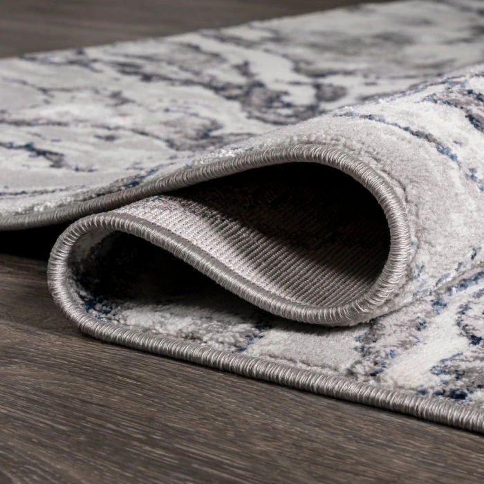 Swirl Marbled Abstract Gray/Blue 2 ft. x 8 ft. Runner Rug