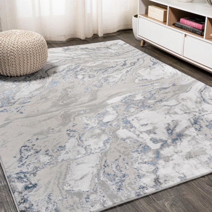 Swirl Marbled Abstract Gray/Blue 5 ft. x 8 ft. Area Rug