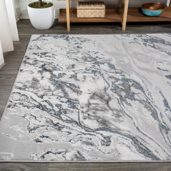 Swirl Marbled Abstract Gray/Blue 5 ft. x 8 ft. Area Rug