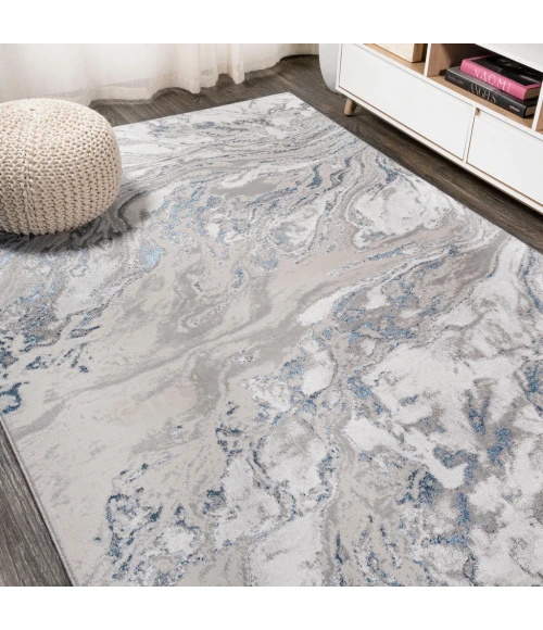 Swirl Marbled Abstract Gray/Blue 8 ft. x 10 ft. Area Rug