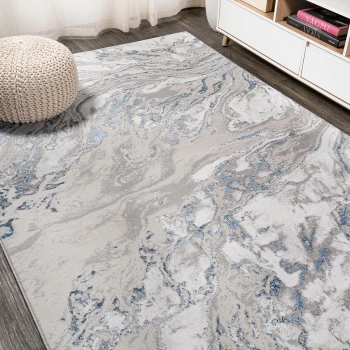 Swirl Marbled Abstract Gray/Blue 5 ft. x 8 ft. Area Rug