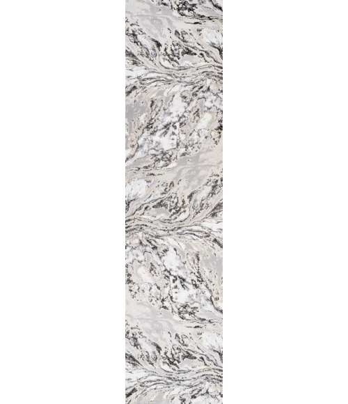 Swirl Marbled Abstract Gray/Black 2 ft. x 10 ft. Runner Rug