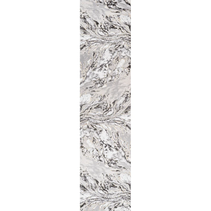 Swirl Marbled Abstract Gray/Black 2 ft. x 8 ft. Runner Rug
