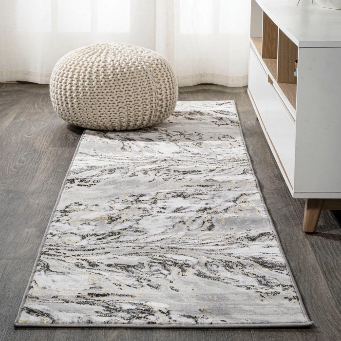 Swirl Marbled Abstract Gray/Black 2 ft. x 8 ft. Runner Rug