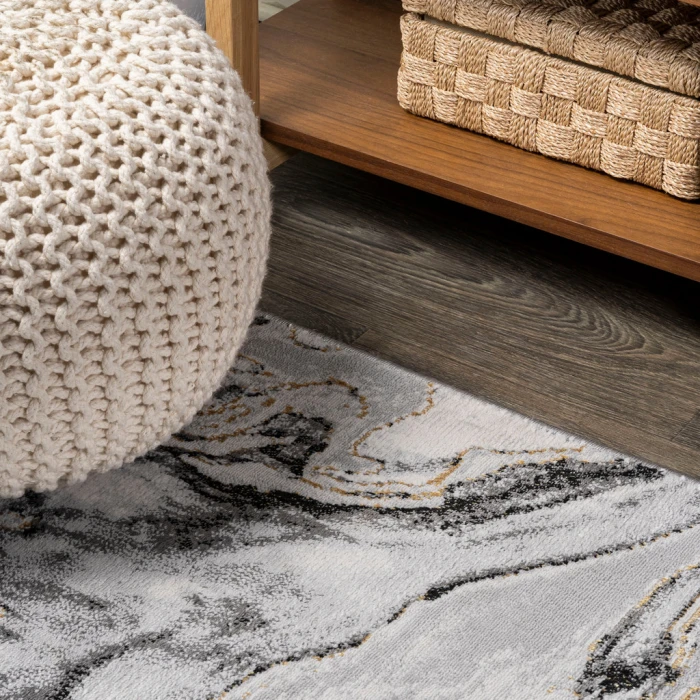 Swirl Marbled Abstract Gray/Black 8 ft. x 10 ft. Area Rug