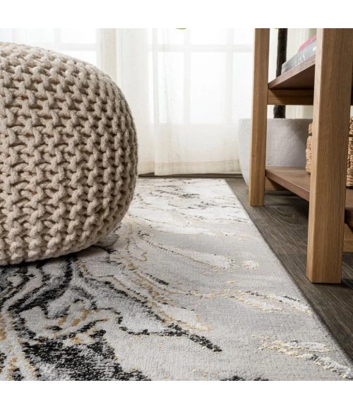 Swirl Marbled Abstract Gray/Black 2 ft. x 10 ft. Runner Rug