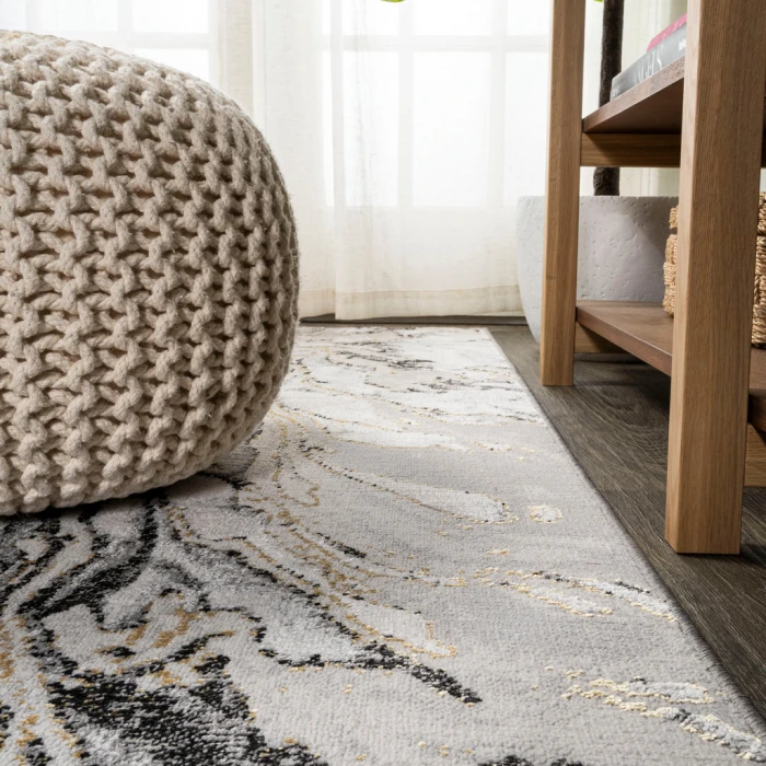 Swirl Marbled Abstract Gray/Black 2 ft. x 8 ft. Runner Rug