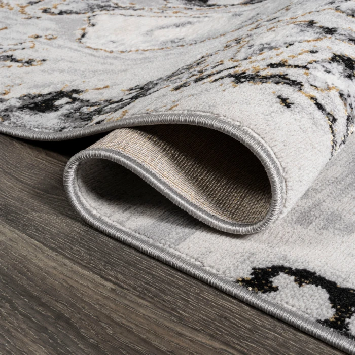 Swirl Marbled Abstract Gray/Black 2 ft. x 8 ft. Runner Rug