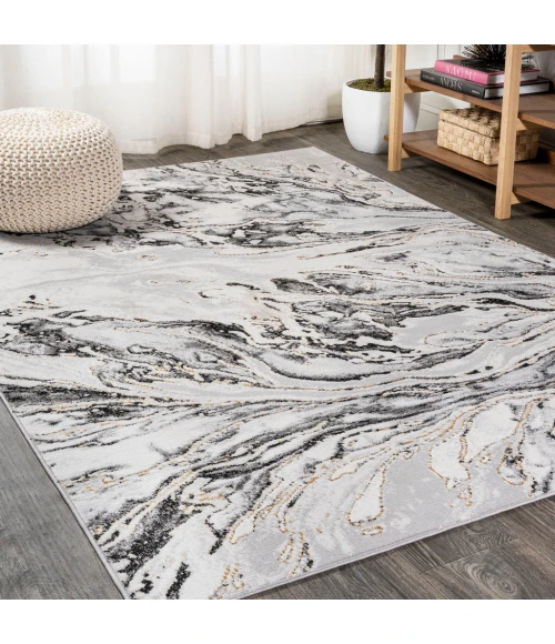 Swirl Marbled Abstract Gray/Black 5 ft. x 8 ft. Area Rug