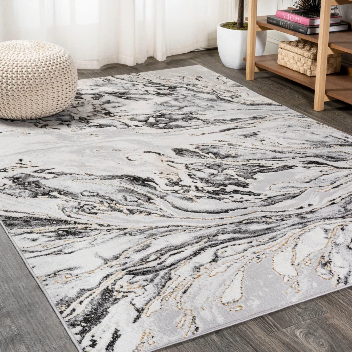 Swirl Marbled Abstract Gray/Black 8 ft. x 10 ft. Area Rug