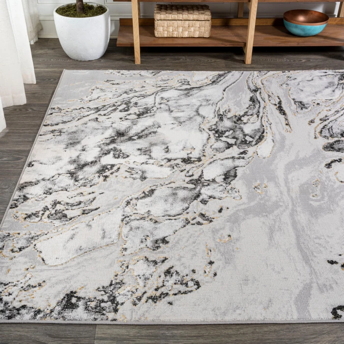 Swirl Marbled Abstract Gray/Black 8 ft. x 10 ft. Area Rug