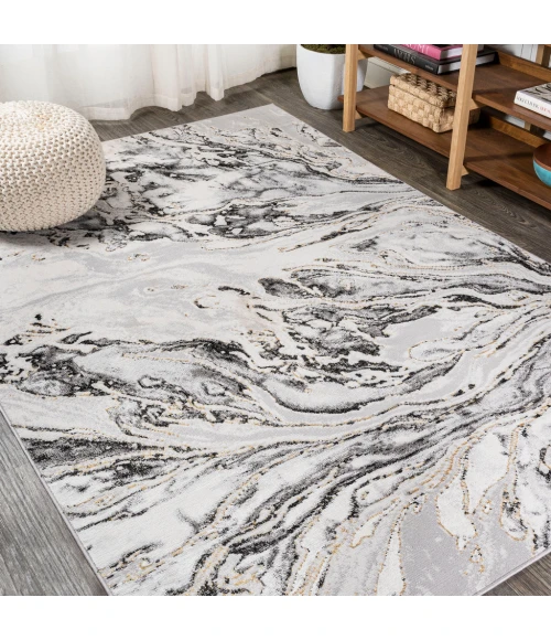 Swirl Marbled Abstract Gray/Black 5 ft. x 8 ft. Area Rug