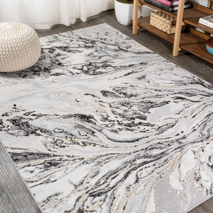 Swirl Marbled Abstract Gray/Black 8 ft. x 10 ft. Area Rug
