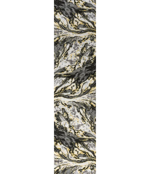 Swirl Marbled Abstract Black/Yellow 2 ft. x 8 ft. Runner Rug