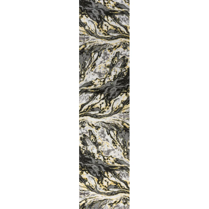 Swirl Marbled Abstract Black/Yellow 2 ft. x 8 ft. Runner Rug