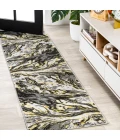 Swirl Marbled Abstract Black/Yellow 2 ft. x 8 ft. Runner Rug