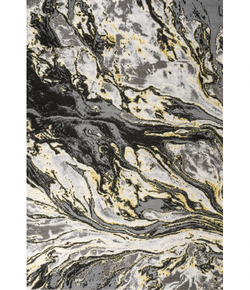 Swirl Marbled Abstract Black/Yellow 8 ft. x 10 ft. Area Rug