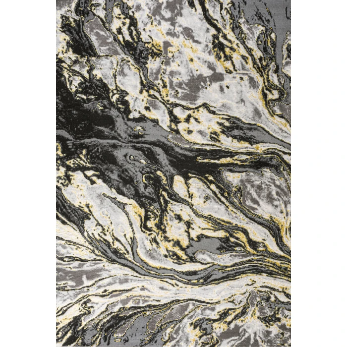 Swirl Marbled Abstract Black/Yellow 8 ft. x 10 ft. Area Rug