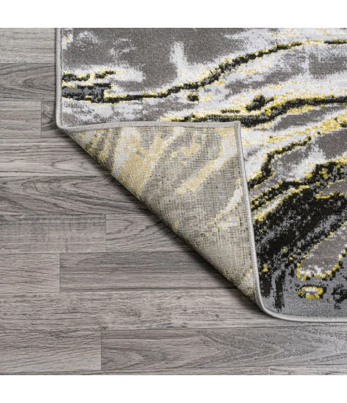 Swirl Marbled Abstract Black/Yellow 8 ft. x 10 ft. Area Rug