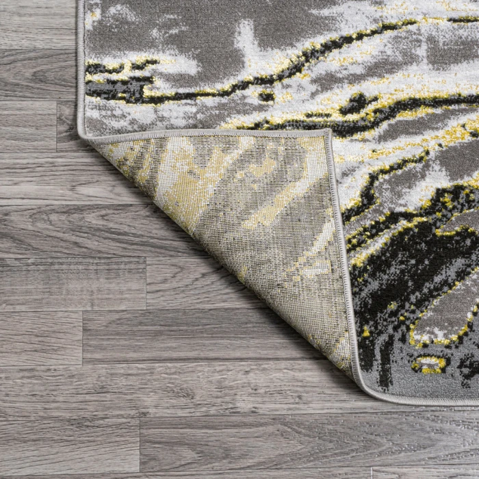 Swirl Marbled Abstract Black/Yellow 8 ft. x 10 ft. Area Rug
