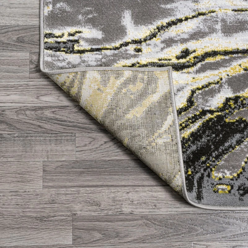 Swirl Marbled Abstract Black/Yellow 4 ft. x 6 ft. Area Rug