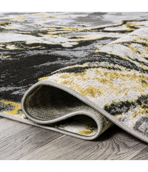 Swirl Marbled Abstract Black/Yellow 2 ft. x 8 ft. Runner Rug