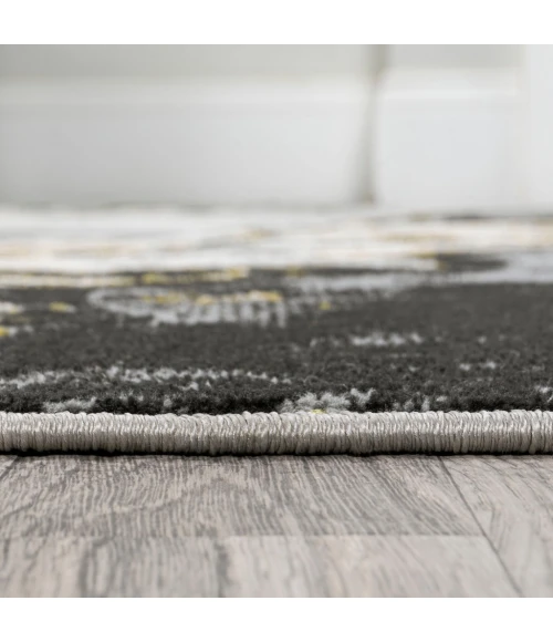Swirl Marbled Abstract Black/Yellow 2 ft. x 8 ft. Runner Rug