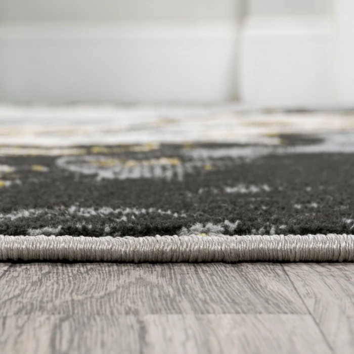 Swirl Marbled Abstract Black/Yellow 2 ft. x 8 ft. Runner Rug