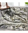 Swirl Marbled Abstract Black/Yellow 8 ft. x 10 ft. Area Rug
