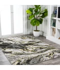 Swirl Marbled Abstract Black/Yellow 8 ft. x 10 ft. Area Rug