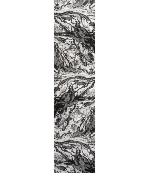 Swirl Marbled Abstract Black/Ivory 2 ft. x 8 ft. Runner Rug