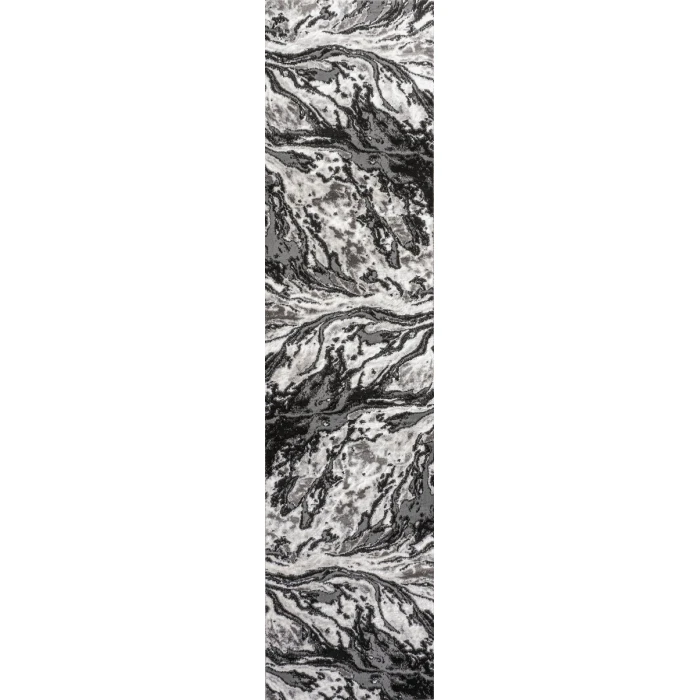 Swirl Marbled Abstract Black/Ivory 2 ft. x 10 ft. Runner Rug