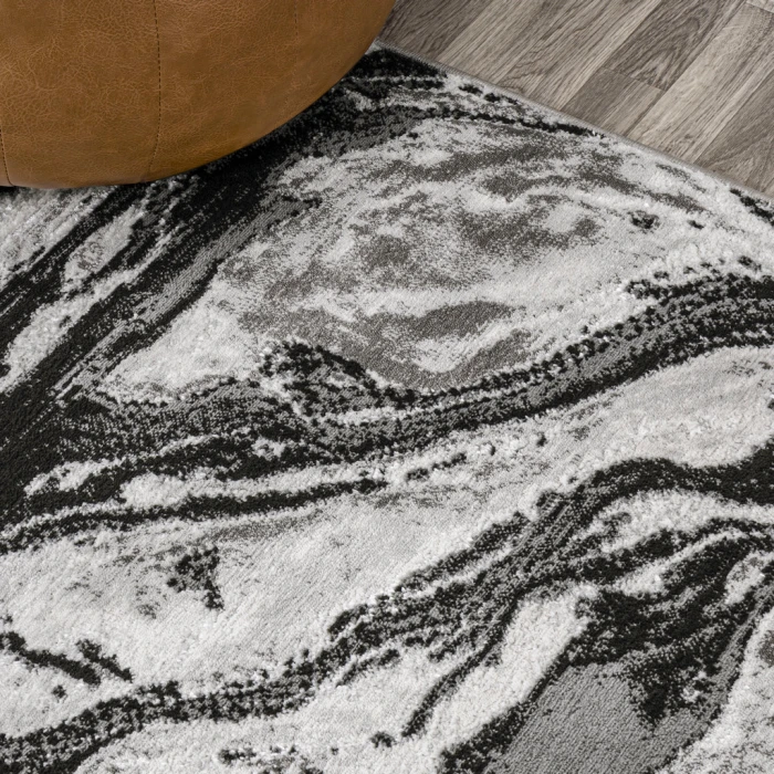 Swirl Marbled Abstract Black/Ivory 8 ft. x 10 ft. Area Rug