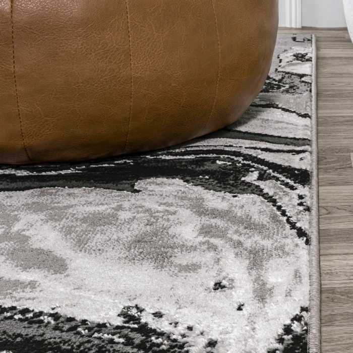 Swirl Marbled Abstract Black/Ivory 8 ft. x 10 ft. Area Rug