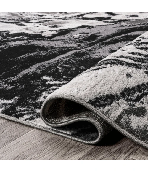 Swirl Marbled Abstract Black/Ivory 2 ft. x 8 ft. Runner Rug