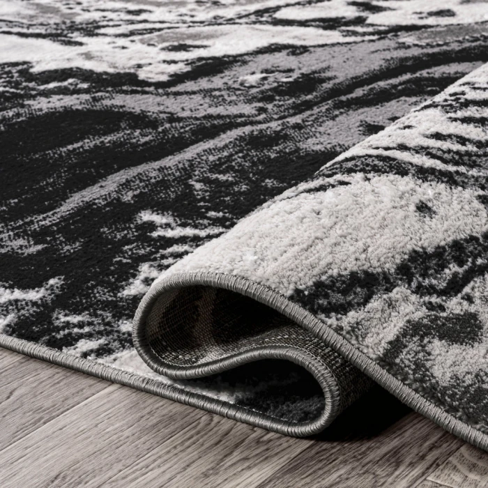 Swirl Marbled Abstract Black/Ivory 2 ft. x 10 ft. Runner Rug
