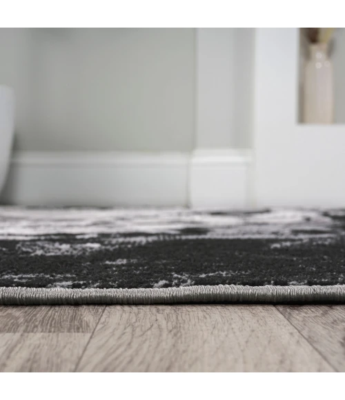 Swirl Marbled Abstract Black/Ivory 2 ft. x 8 ft. Runner Rug
