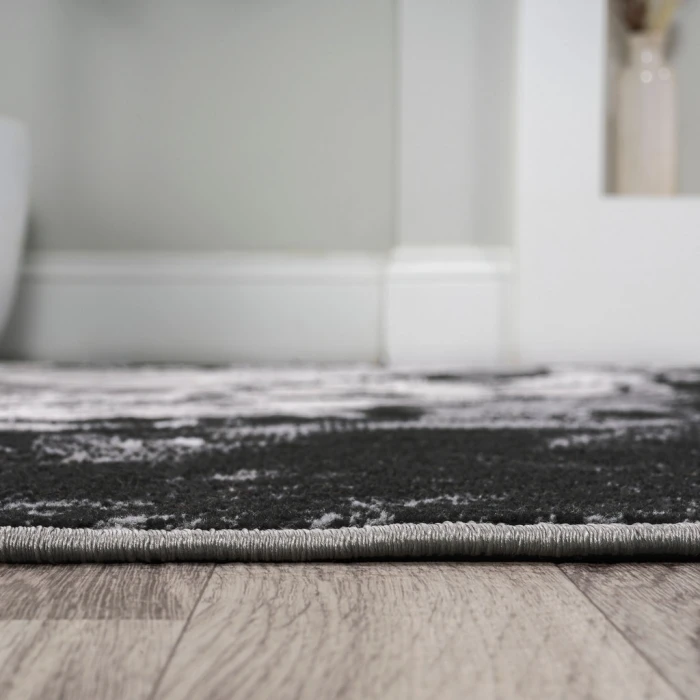 Swirl Marbled Abstract Black/Ivory 2 ft. x 10 ft. Runner Rug