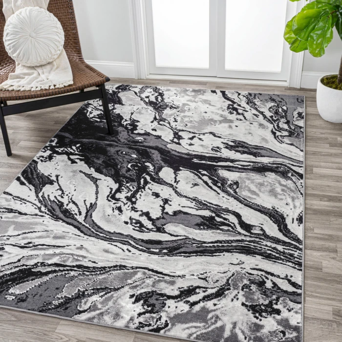 Swirl Marbled Abstract Black/Ivory 8 ft. x 10 ft. Area Rug
