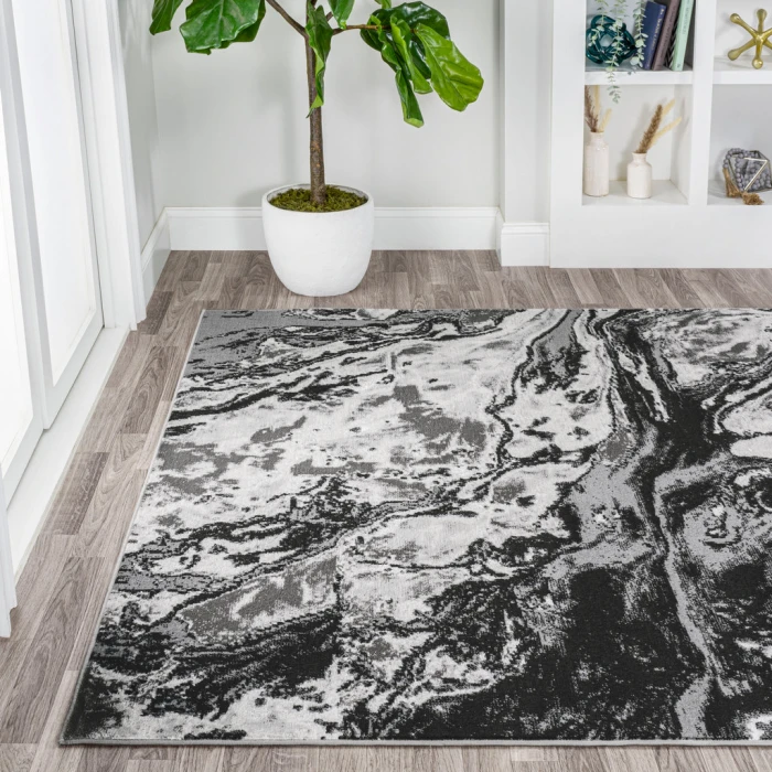 Swirl Marbled Abstract Black/Ivory 8 ft. x 10 ft. Area Rug