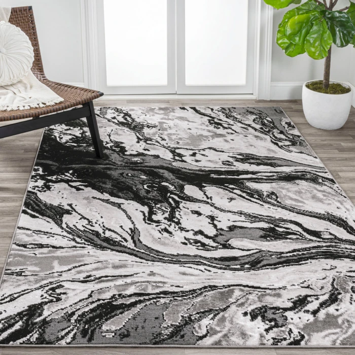 Swirl Marbled Abstract Black/Ivory 8 ft. x 10 ft. Area Rug