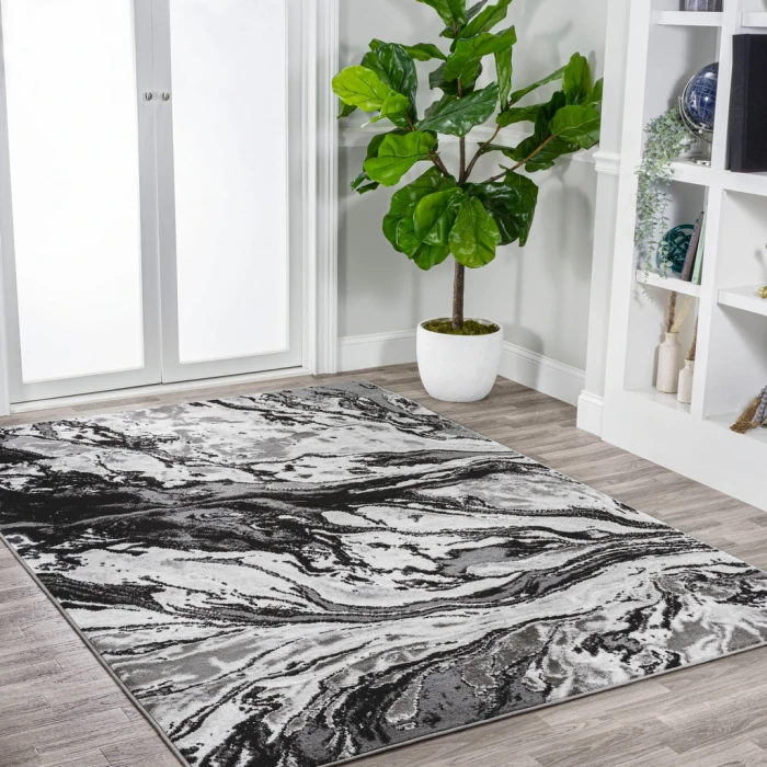 Swirl Marbled Abstract Black/Ivory 8 ft. x 10 ft. Area Rug