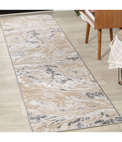 Swirl Marbled Abstract Beige/Ivory 2 ft. x 8 ft. Runner Rug
