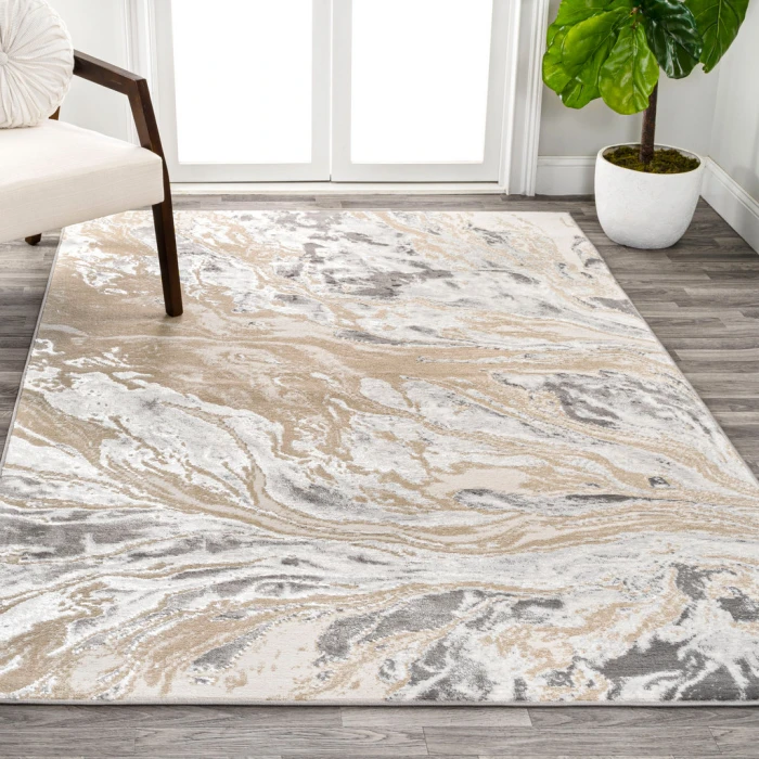 Swirl Marbled Abstract Beige/Ivory 5 ft. x 8 ft. Area Rug